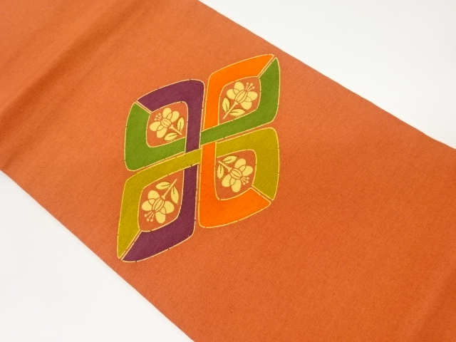 上代紬変わり花菱に遠州椿模様名古屋帯